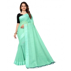 Women's Cotton Blend Slub Pattern Sarees (Rama, 5-6 Mtrs)