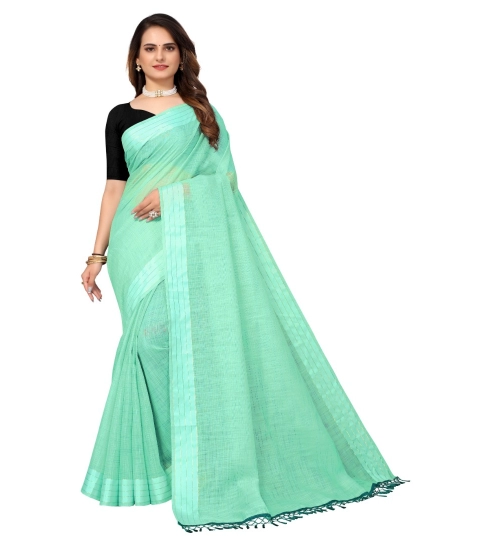 Women's Cotton Blend Slub Pattern Sarees (Rama, 5-6 Mtrs)