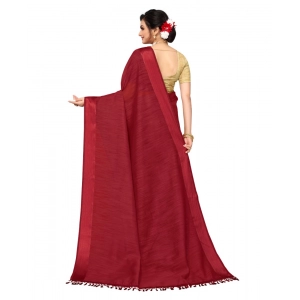 Generic Women's Cotton Blend Stripe Pattern Sarees (Maroon, 5-6 Mtrs)