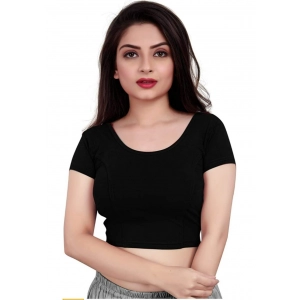 Generic Women's Short Sleeve Cotton Lycra Readymade Blouse (Black, Free Size)