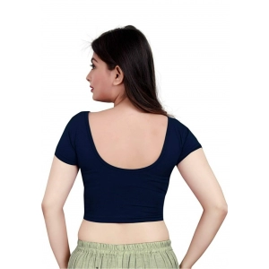 Generic Women's Short Sleeve Cotton Lycra Readymade Blouse (Navy Blue, Free Size)