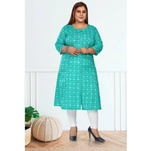 Generic Women's Casual 3/4th Sleeve Regular Printed Pure Cotton Prince Cut A-Line Kurti (Turquoise)