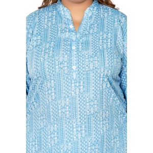 Generic Women's Casual 3/4th Sleeve Full printed Imported Synthetix Straight Kurti (Blue)