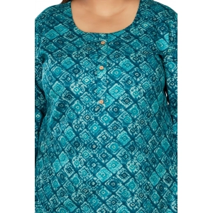Generic Women's Casual 3/4th Sleeve Golden Foil Printed Capsule Cotton Straight Kurti (Green)