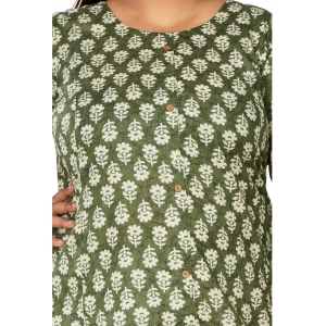 Generic Women's Casual 3/4th Sleeve Printed Pure Cotton Prince Cut A-Line Kurti (Green)