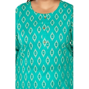 Generic Women's Casual 3/4th Sleeve Ikkat Printed Pure Cotton Straight Kurti (Turquoise)