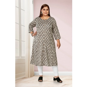 Generic Women's Casual 3/4th Sleeve Printed Pure Cotton Prince Cut A-Line Kurti (Grey)