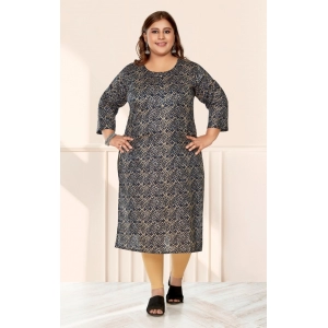 Generic Women's Casual 3/4th Sleeve Golden Foil Printed Capsule Cotton Straight Kurti (Navy Blue)
