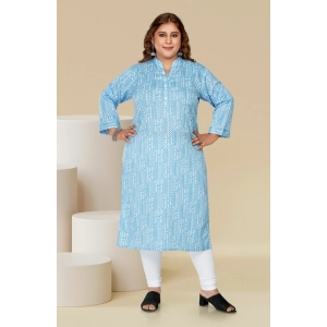 Generic Women's Casual 3/4th Sleeve Full printed Imported Synthetix Straight Kurti (Blue)