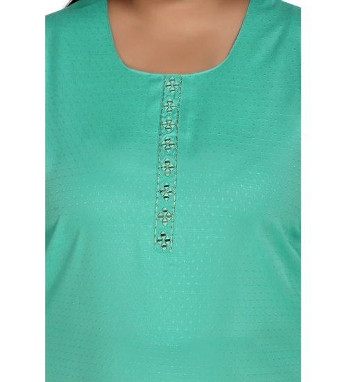 Women's Casual 3/4th Sleeve Rayon Mirror Embroidered Straight Kurti (Turquoise)