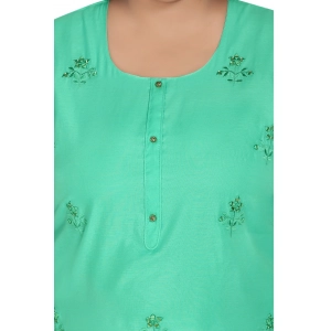 Generic Women's Casual 3/4th Sleeve Rayon Mirror Embroidered Straight Kurti (Green)