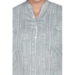 Generic Women's Casual 3/4th Sleeve Imported Synthetix Full printed Straight Kurti (Grey)
