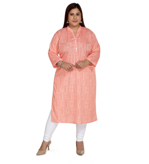 Women's Casual 3/4th Sleeve Imported Synthetix Full printed Straight Kurti (Corel Pink)