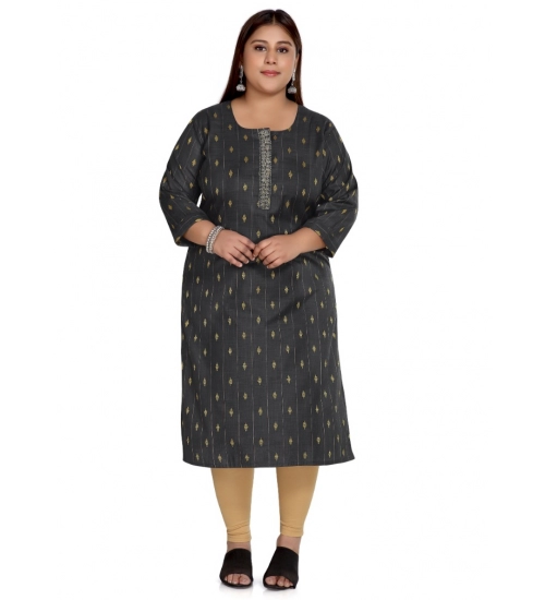Women's Casual 3/4th Sleeve Cotton Mix Golden Embroidered Straight Kurti (Black)
