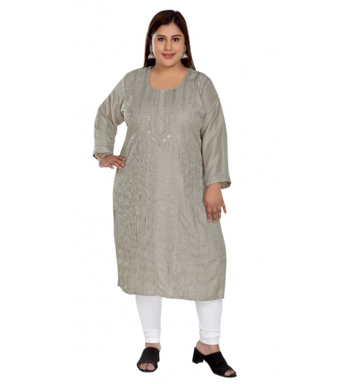 Women's Casual 3/4th Sleeve Imported Fabric Self Embroidered Straight Kurti With Lining (Grey)