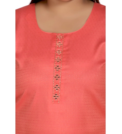 Women's Casual 3/4th Sleeve Rayon Mirror Embroidered Straight Kurti (Pink)
