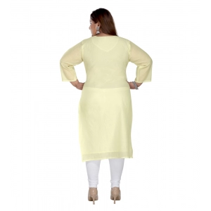 Generic Women's Casual 3/4th Sleeve Rayon Mirror Embroidered Straight Kurti (Light Yellow)