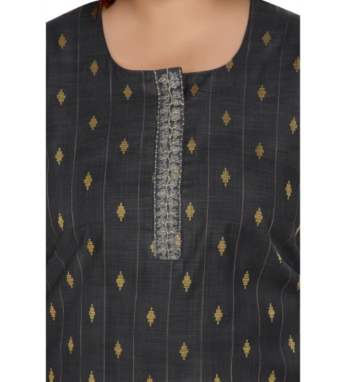 Women's Casual 3/4th Sleeve Cotton Mix Golden Embroidered Straight Kurti (Black)
