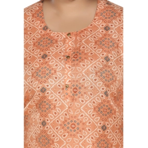 Generic Women's Casual 3/4th Sleeve Rayon Golden Foil Printed Straight Kurti (Light Orange)