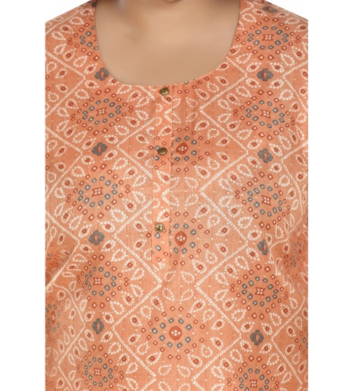 Women's Casual 3/4th Sleeve Rayon Golden Foil Printed Straight Kurti (Light Orange)