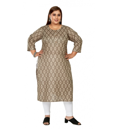 Women's Casual 3/4th Sleeve Pure Cotton Ikkat Printed Straight Kurti (Dark Grey)