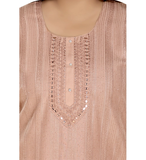 Women's Casual 3/4th Sleeve Imported Fabric Self Embroidered Straight Kurti With Lining (Corel Pink)