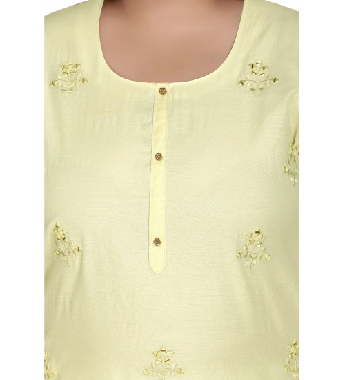 Women's Casual 3/4th Sleeve Rayon Mirror Embroidered Straight Kurti (Light Yellow)
