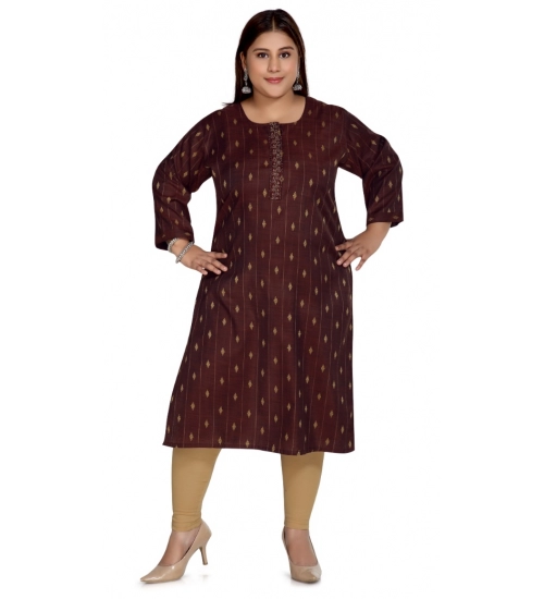 Women's Casual 3/4th Sleeve Cotton Mix Golden Embroidered Straight Kurti (Maroon)