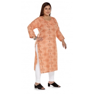 Generic Women's Casual 3/4th Sleeve Rayon Golden Foil Printed Straight Kurti (Light Orange)