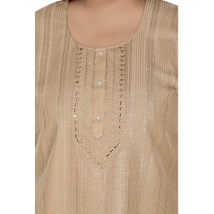 Generic Women's Casual 3/4th Sleeve Imported Fabric Self Embroidered Straight Kurti With Lining (Tan)