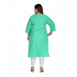 Generic Women's Casual 3/4th Sleeve Rayon Mirror Embroidered Straight Kurti (Green)