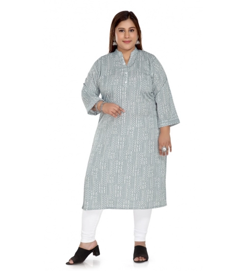 Women's Casual 3/4th Sleeve Imported Synthetix Full printed Straight Kurti (Grey)