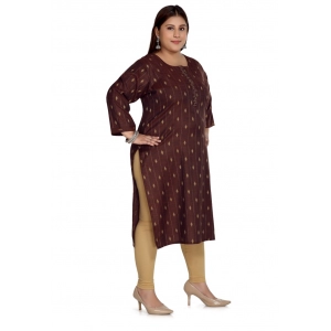 Generic Women's Casual 3/4th Sleeve Cotton Mix Golden Embroidered Straight Kurti (Maroon)