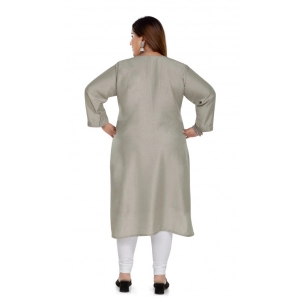 Generic Women's Casual 3/4th Sleeve Imported Fabric Self Embroidered Straight Kurti With Lining (Grey)