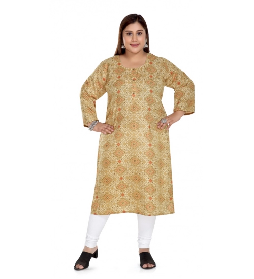 Women's Casual 3/4th Sleeve Rayon Golden Foil Printed Straight Kurti (Tan)