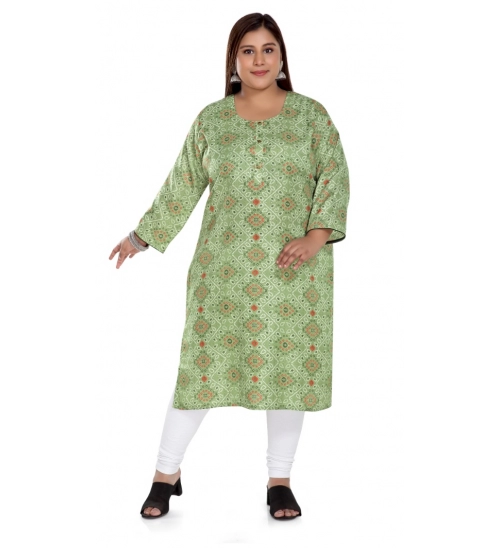 Women's Casual 3/4th Sleeve Rayon Golden Foil Printed Straight Kurti (Pista Green)