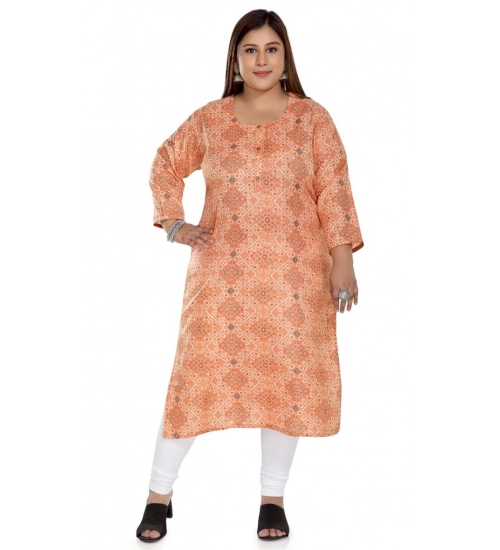 Women's Casual 3/4th Sleeve Rayon Golden Foil Printed Straight Kurti (Light Orange)