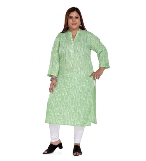 Women's Casual 3/4th Sleeve Imported Synthetix Full printed Straight Kurti (Pista Green)
