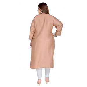 Generic Women's Casual 3/4th Sleeve Imported Fabric Self Embroidered Straight Kurti With Lining (Corel Pink)