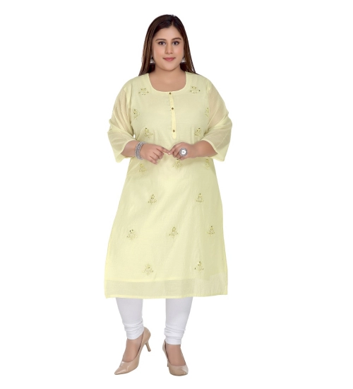 Women's Casual 3/4th Sleeve Rayon Mirror Embroidered Straight Kurti (Light Yellow)