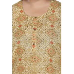 Generic Women's Casual 3/4th Sleeve Rayon Golden Foil Printed Straight Kurti (Tan)