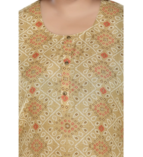 Women's Casual 3/4th Sleeve Rayon Golden Foil Printed Straight Kurti (Tan)