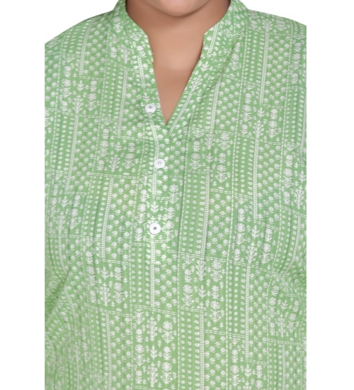 Women's Casual 3/4th Sleeve Imported Synthetix Full printed Straight Kurti (Pista Green)