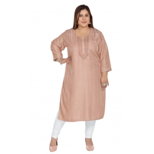 Generic Women's Casual 3/4th Sleeve Imported Fabric Self Embroidered Straight Kurti With Lining (Corel Pink)
