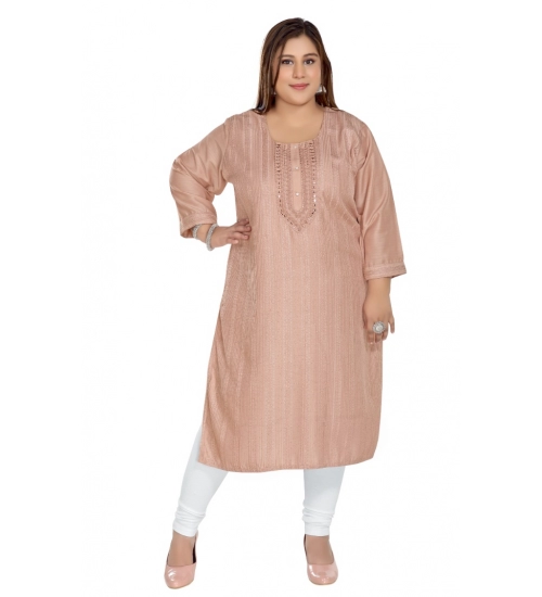 Women's Casual 3/4th Sleeve Imported Fabric Self Embroidered Straight Kurti With Lining (Corel Pink)