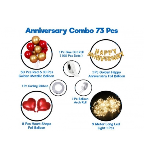 Red And Golden Happy Anniversary Decorations Set Of Metallic Balloons (Multicolor)