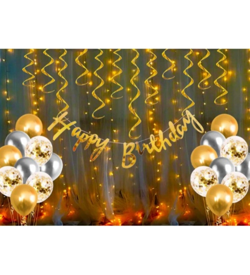 Happy Birthday Decoration Kit Combo With Fairy Led Light (Multicolor)