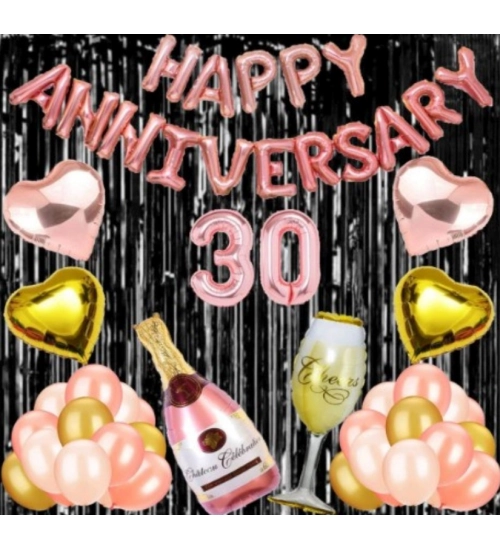 30Th Anniversary Rose Gold Foil Balloons With Happy Decoration Items Set (Rose Gold)