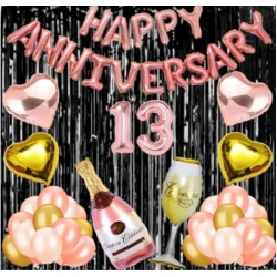13Th Anniversary Rose Gold Foil Balloons With Happy Decoration Items Set (Rose Gold)