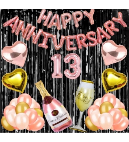 13Th Anniversary Rose Gold Foil Balloons With Happy Decoration Items Set (Rose Gold)